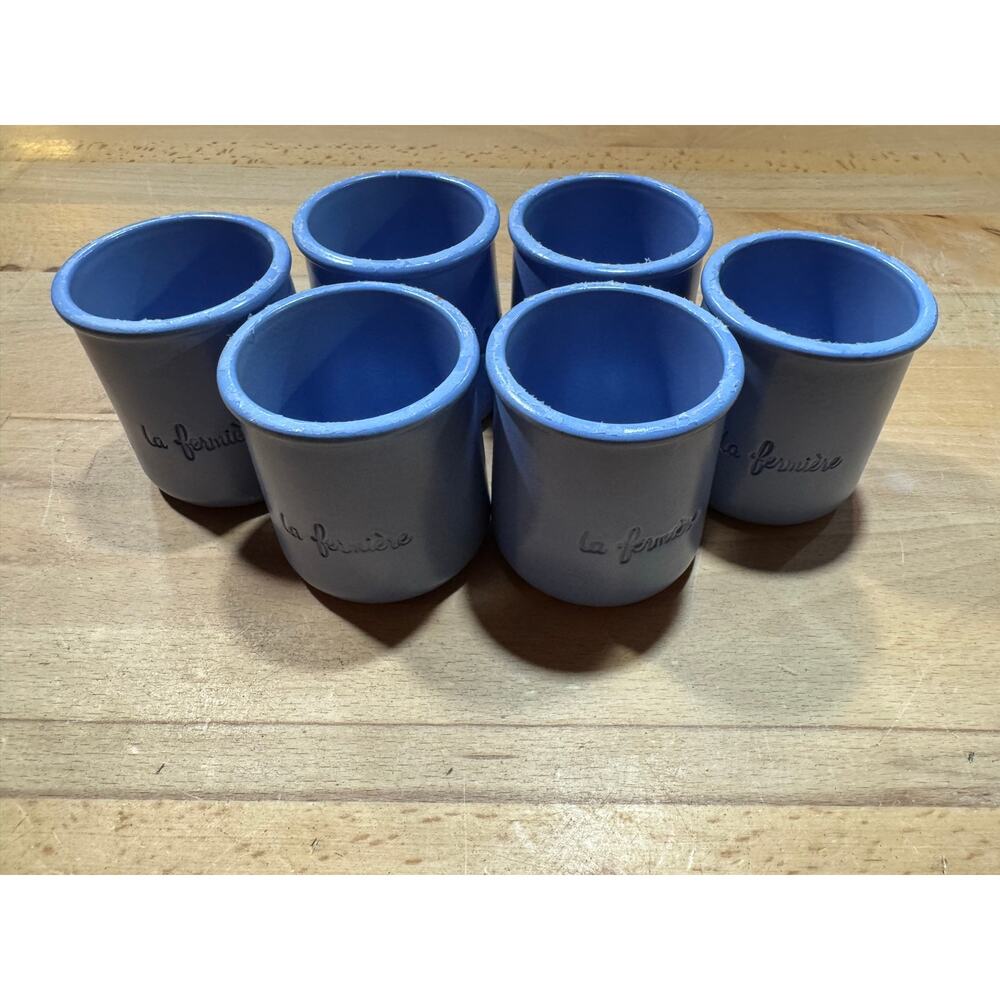 La Fermière Blue Terracotta Ceramic Yogurt Pots Jars - Lot of 6